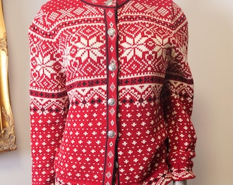 Vintage L.L. Bean Women’s Winter Sweater / 100% Cotton Knit Chunky Cardigan Sweater / Nordic Sweater / Ski Sweater / Hiking Sweater