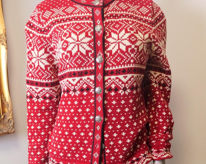 Vintage L.L. Bean Women’s Winter Sweater / 100% Cotton Knit Chunky Cardigan Sweater / Nordic Sweater / Ski Sweater / Hiking Sweater