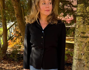 Vintage Bill Blass Black Blazer, 80's Oversized Fit, Size 14