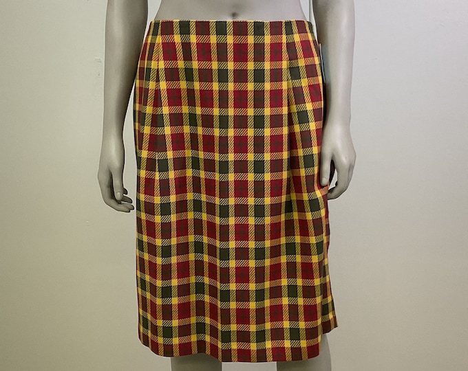 Designer Vintage Alfred Sung Plaid Skirt / Womens Vintage Deadstock Fall And Winter Midi Skirt / 80’s Workwear / 2023 Fall Trends /