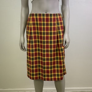 Vintage Alfred Sung Plaid Midi Skirt: 80s Deadstock Workwear