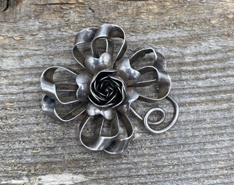 Hobe Solid Sterling Silver Vintage Heirloom Floral Brooch / Antique Christmas Gift For Her / Estate Jewelry