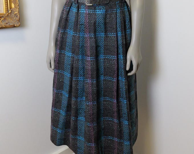 Vintage Plaid Wool A-Line Skirt: 1960s Fall/Winter XS-S