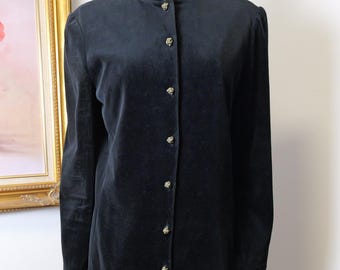 Vintage Liz Sport Black Velvet Blazer With Gold Buttons size Medium
