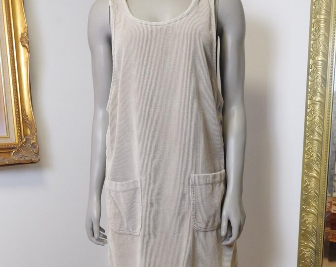 Light Brown Corduroy Jumper Dress / Overalls Dress / Romper / Casual Spring Clothing / Vintage 90s Clothing