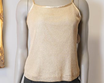 Vintage Women’s Sparkly Gold Spaghetti Strap Tank Top Size 12 Made In Canada Vintage Clothing / Gold Sleeveless Top / Cute Dressy Tank