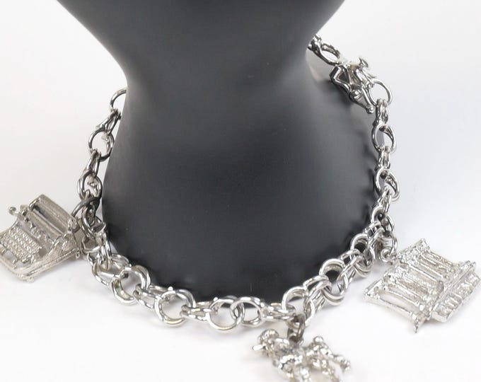 Vintage sterling silver links charm bracelet with poodle dog