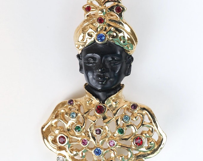 Vintage Butler signed Blackamoor jeweled prince brooch pin / Vintage statement brooch / Unique Collectable costume jewelry / Estate Pin
