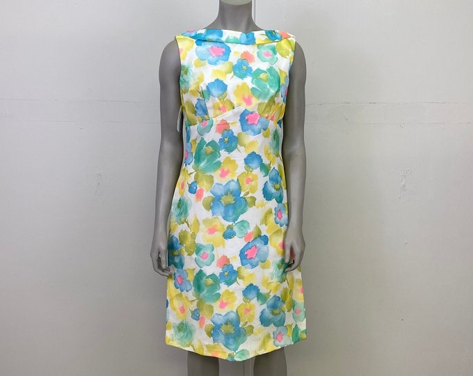 1960’s Wiggle Dress With Angel Cape / Womens Vintage Dress /  Watercolour Floral Print Short Dress / Wedding Guest Dress / Cocktail Dress