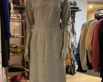 Vintage Thick And Cozy Lady Like Dress / Wool Dress / Women’s Vintage Dress / Long sleeve Dress /Grey Cocktail Dress / Wedding Guest Dress