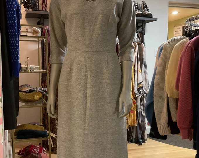 Vintage Thick And Cozy Lady Like Dress / Wool Dress / Women’s Vintage Dress / Long sleeve Dress /Grey Cocktail Dress / Wedding Guest Dress