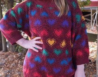 Vintage 1990's women's hearts sweater oversized fit