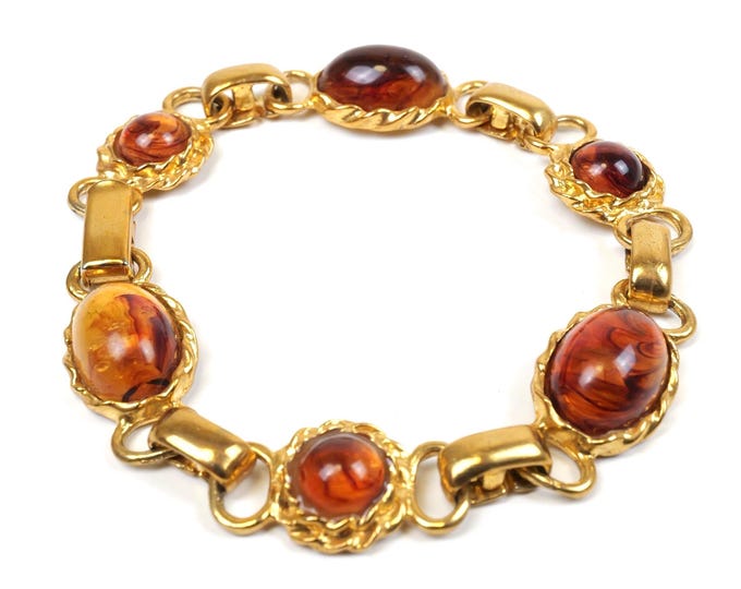 Faux Carnelian Cabochon Link Vintage Bracelet 1970’s 1980’s