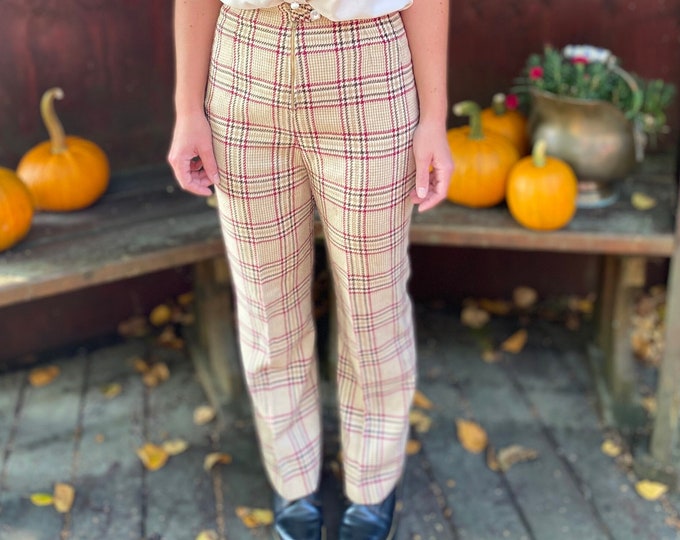 Vintage 1970’s Womens Plaid Trouser Pants / Hippie Pants / Fall Plaid Checkered Bell Bottoms /High Waist Plaid Trousers 28 in Waist / Medium