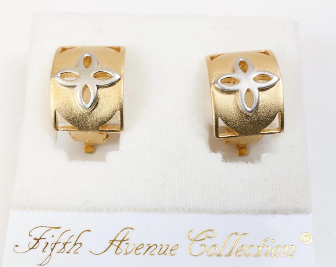 Vintage Gold Faux Hoop Clip On Earrings - Fifth Avenue Collection
