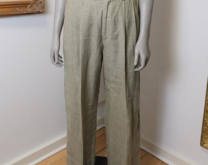 Women’s Vintage GAP 100% linen trouser pants in Size 8 / Small Houndstooth high waist trousers in Linen Fabric / Pleated Front Pants 27