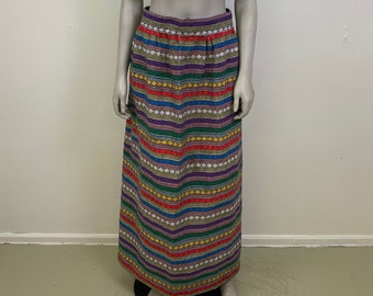 Vintage Loomed Fabric Skirt / Vintage Textile Skirt / Rainbow Skirt / Wovern Skirt / Handmade Clothing / 1970’s Long Maxi Skirt