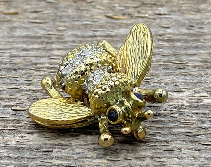 Vintage Bee Brooch / Bumblebee Brooch / Vintage Bug Jewelry / Rinestone Fly / Bugs / Gift For Friend / Gift For Her / Retro Brooch