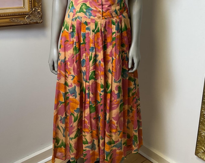 Vintage Jean Paul drop waist long cotton skirt with pleating