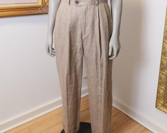 Women’s Vintage GAP 100% linen trouser pants in Size 8 / Small Houndstooth high waist trousers in Linen Fabric / Pleated Front Pants 27