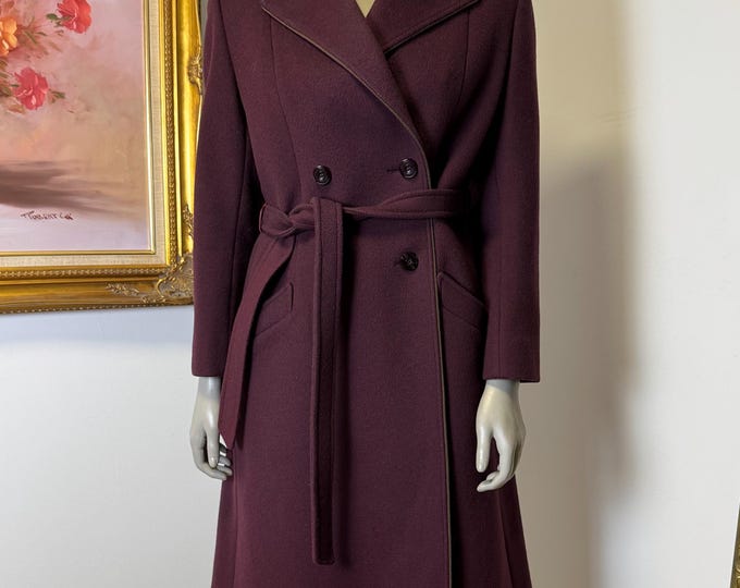 Vintage Royal Purple 100% Wool Coat With Belt Size Medium