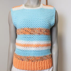 Vintage Hand Knit Sweater Vest: Retro Striped Pullover, Fits Small/Medium