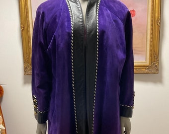 Vintage Women’s Danier Canada Purple Suede And Black Leather Jacket / Vintage Leather Coat / Oversized Jacket With Gold Hardware