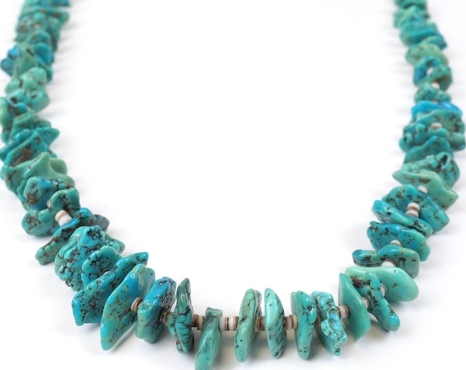 Vintage Zuni Heishi Beads and Turquoise stone long necklace