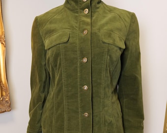 Pierre Cardin vintage green faux suede jacket / Women’s casual light coat / Summer Coat / Fall Jacket size 8 army green buttondown