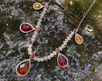 Vintage tear drop antique necklace / Women’s vintage jewelry / Orange And Yellow Choker Necklace / Beaded Necklace Gift For Her