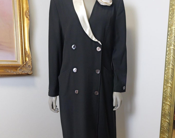 Designer Laura Biagiotti Italy Vintage Wool Dress / Women's 1980’s Large Sweeping flower Brooch Dress / Mens Wear Inspired Suit Dress / Boss