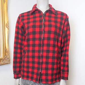 Vintage Johnson Woolen Mills Red Buffalo Check Plaid Lumber Jacket / Size Small Womens Plaid Vintage Coat Made In USA
