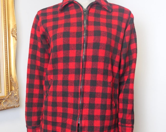 Vintage Johnson Woolen Mills Red Buffalo Check Plaid Lumber Jacket / Size Small Womens Plaid Vintage Coat Made In USA