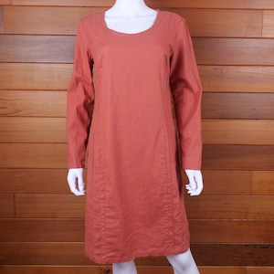 Women’s Burnt Orange Linen Dress From Denmark / Fall Linen Clothing / Thick Linen / Long Sleeve Linen Dress / Vintage Linen Clothes