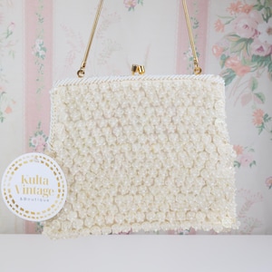 Vintage Beaded Evening Bag: Cream White & Gold, 1950s Dressy Purse