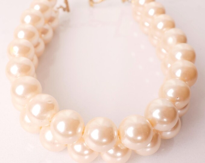 Vintage Large Pearl Double Strand Choker Necklace / White Pearls / Vintage Choker / XL Pearl Necklace / Short Pearl Necklace