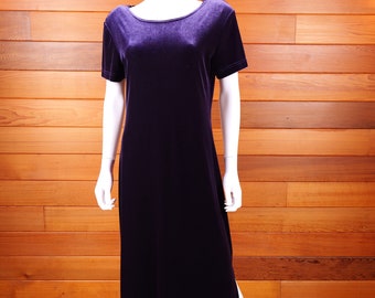 Jaren 90 koningsblauwe fluwelen maxi-jurk - bodycon met kapmouwen