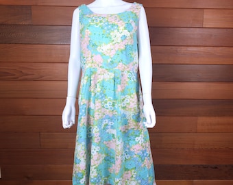 Vintage 1950s Floral Cotton Dress: Seamstress Made Summer Midi