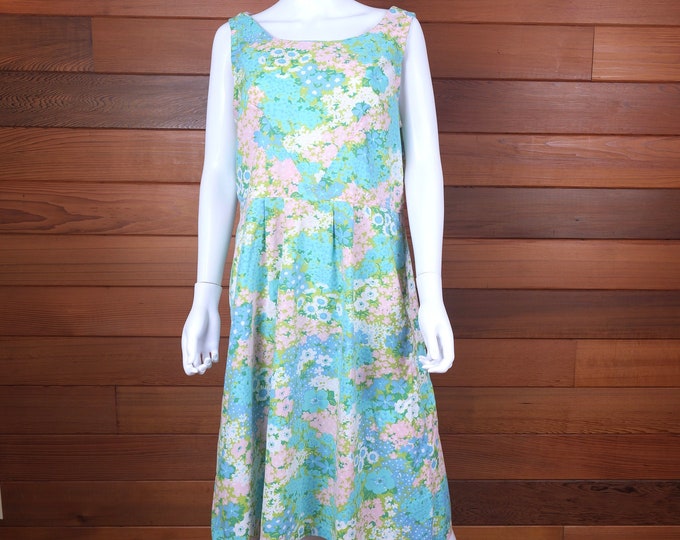 Women’s Cotton 1950’s 1960’s Seamstress Made Play Dress / Vintage Clothing / Easy Light Summer Tank Dress / Pretty Floral Comfortable Midi