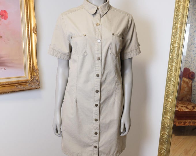 Vintage Woolrich Cotton Shirt Dress: Safari Style Casual Summer Dress