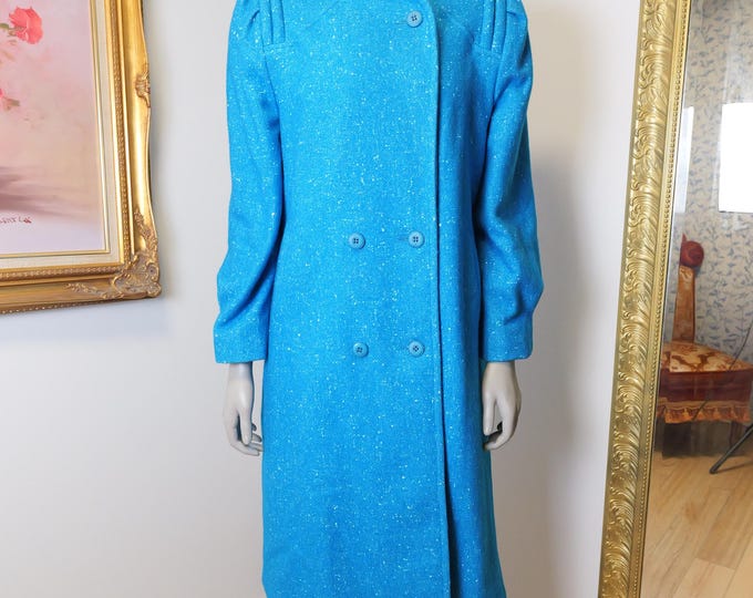 Vintage 1980’s women’s long dress coat parka for winter in blue size small