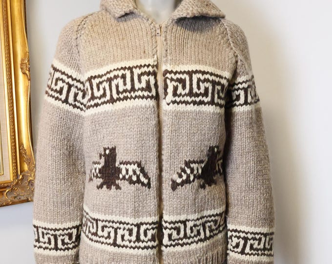 Vintage Hand Knit Wool Thunderbird Cardigan - Mary Maxim - Women's Medium