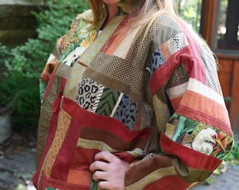 Vintage Hand made quilted jacket for Fall / Quilted coat size large / Vintage women’s autumn colours fall jacket in quilted cotton