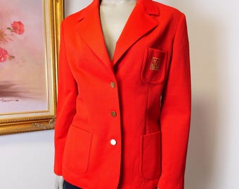 Vintage Red Nautical Blazer: Gold Anchor Embroidery, Ships Wheel
