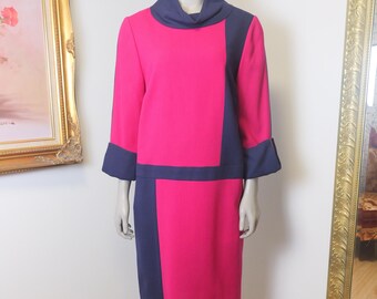 Women’s 1980’s color block geometric shift dress Vintage custom made size large dress