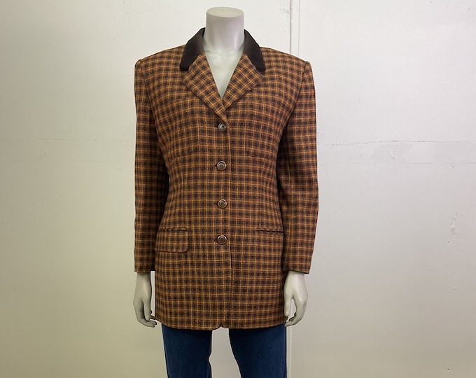 Vintage Jones New York Blazer / Brown Wool Blazer / Women’s Fall Blazer / 100% Lambswool Blazer / 80’s Blazer / Plaid Jacket / Fall 2023