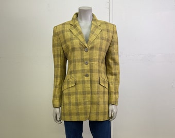 Vintage Jones New York Women’s Silk And Linen Blazer / Fall Blazer / Plaid Blazer / Oversized Boxy Fit Blazer / Green Blazer Size 12