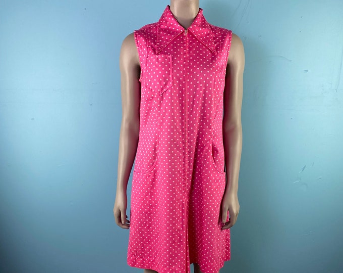 Marketta Finland 1960's Shift Dress / Pink Polka Dot Vintage Womens Dress / Dager Collar Summer Dress / Casual Cotton Mini Dress / Soumi