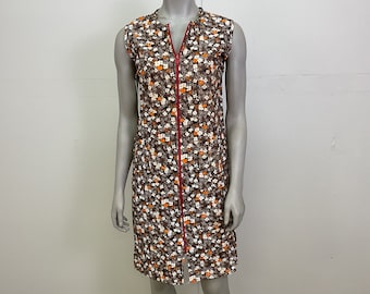 Vintage 60s Ditsy Print House Dress: Handmade Cotton Frock, Large
