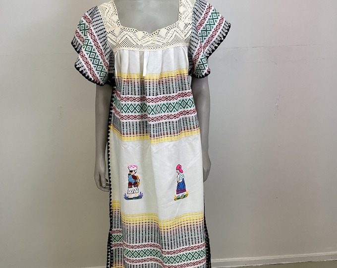 Vintage handmade Dress From Ecuador / Womens Loomed Fabric Dress / Fall Vintage Dress / Kaftan Dress / Tourist Dress / Cozy Loose Long Dress